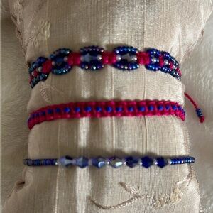 Vibrant Blue and Red Beaded Bracelet Trio